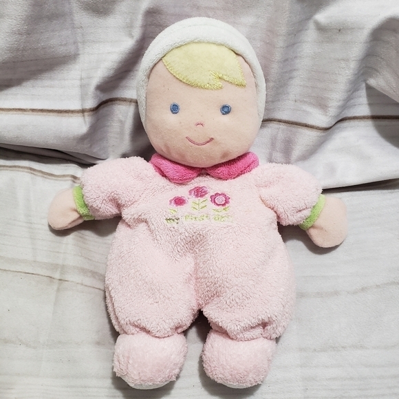 Carters Just One Year My First Doll 9" Plush Blonde Blue Eyes Prestige Rattle - Picture 7 of 7